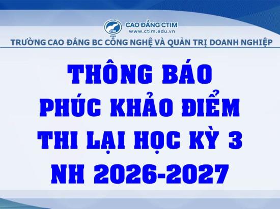 Thông báo về việc phúc khảo điểm thi lại học kỳ 3 năm học 2025-2026